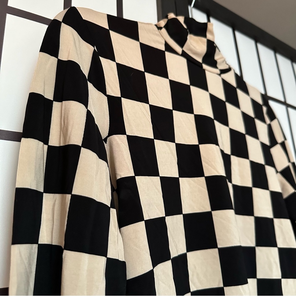MNG (Mango) statement turtleneck checkered tan and black